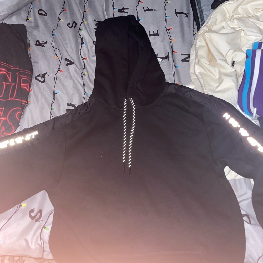 Black HnM hoodie with reflective print // xs